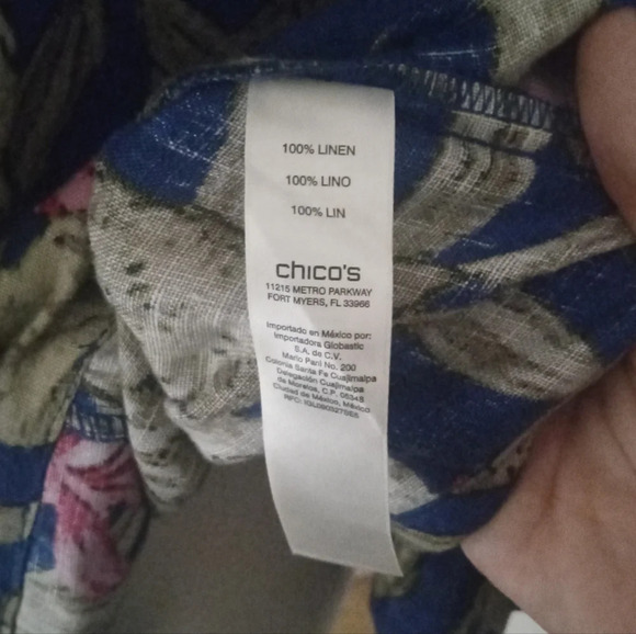 Chico's Tropical Botanical Print 100% Linen Button Front Blouse Size 3 XL - Picture 6 of 7